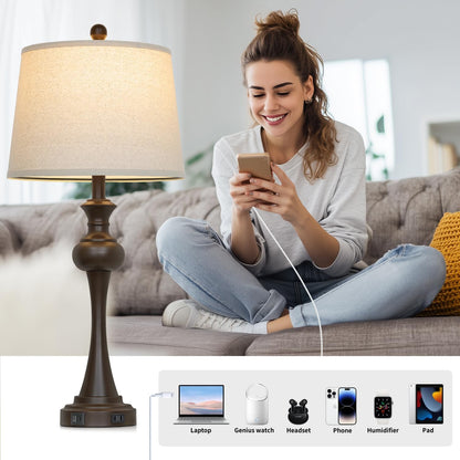 Brown Touch Table Lamps,28.75" Tall Bedside Lamps with USB C+A Ports, 3-Way Dimmable Table Lamp, Nightstand Lamps for Bedroom, Living Room，Brown Lamps with Beige Lampshade, Bulb Included3