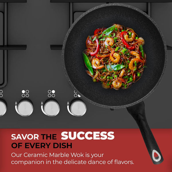 HOME N KITCHENWARE Nonstick Ceramic Wok, Frying Pan - Premium 9-Layered Cookware, Korean Marble-Coated - Easy to Clean Cast Aluminum - Induction Ready for Saute, Stir-Fry, Eggs, Fried Rice 12.5-Inch8
