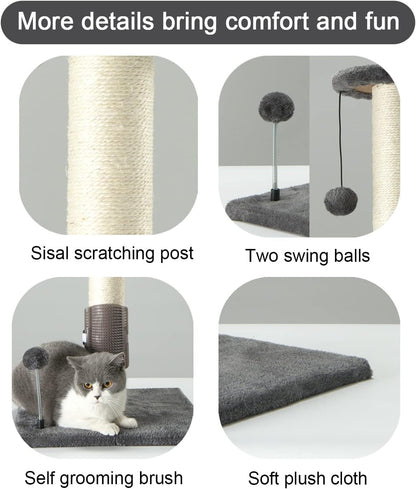PEEKAB 32" Tall Cat Scratching Post Sisal Scratch Posts,With Hanging Ball and Self-Massage Brush Vertical Scratcher for Indoor Cats and Kittens Gray 32Inches2