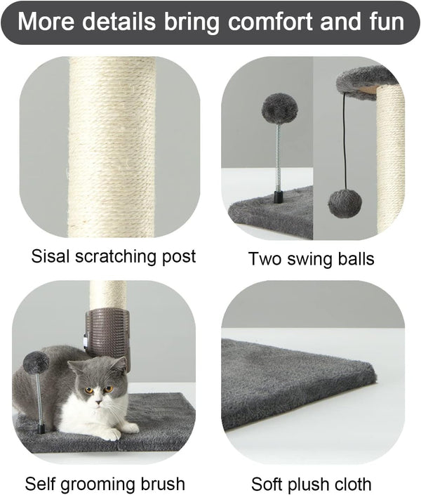PEEKAB 32" Tall Cat Scratching Post Sisal Scratch Posts,With Hanging Ball and Self-Massage Brush Vertical Scratcher for Indoor Cats and Kittens Gray 32Inches2