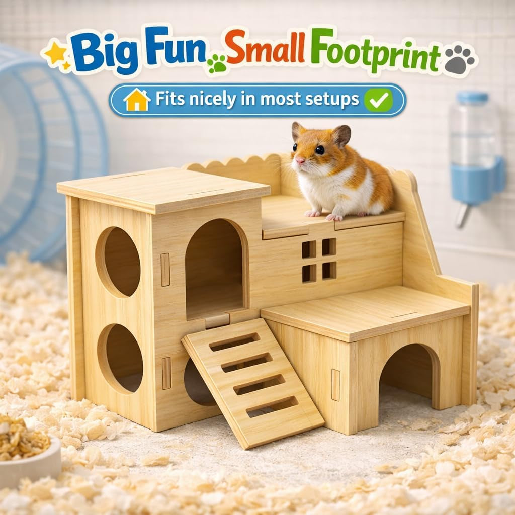 tiny-hamster-maze-wood-house-fun-slide-house-double-decker-hut-for-dwarf-gerbil-mouse-mice-rat-small-animalsonly-for-small-hamster