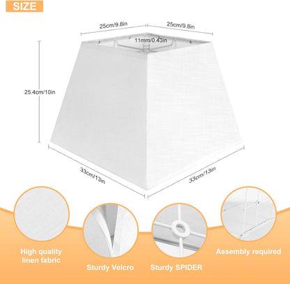 White Lamp Shade, 8''X8''Top 13''X13''Bottom 10'' Height, Square Lampshade Replacement Lamp Shade Natural Linen Hand Crafted for Table Lamps Floor Lamps Pendent Light, Assembly Required5