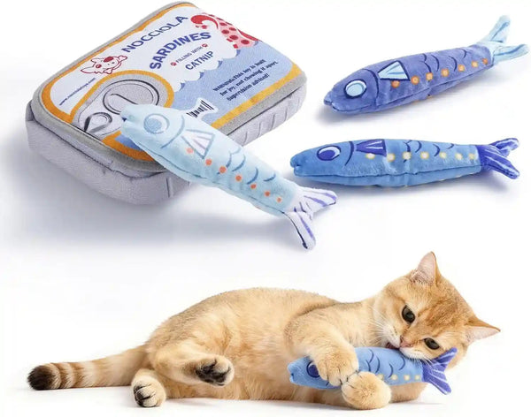 Nocciola Catnip Toys for Indoor Cats - 3 Pack Cat Toys Fish with Sardine Can Pouch, Cat Nip Toys Cat Kicker Toy with Crinkle Paper, Interactive Cat Toy for Kitten Enrichment, Cat Gifts1