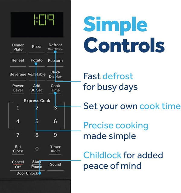 GE Countertop Microwave Oven, Compact 0.9 Cubic Ft., 900-Watt Capacity, 7 Auto Cooking Settings, Child-Lock Technology, Kitchen Essentials for the Countertop, Dorm Room or Apartment, Stainless Steel | 7 Convenience Cook Settings, One-Touch Controls, Child Lock Technology, Glass Turntable, for Kitchen, Dorm, Office, Apartment3