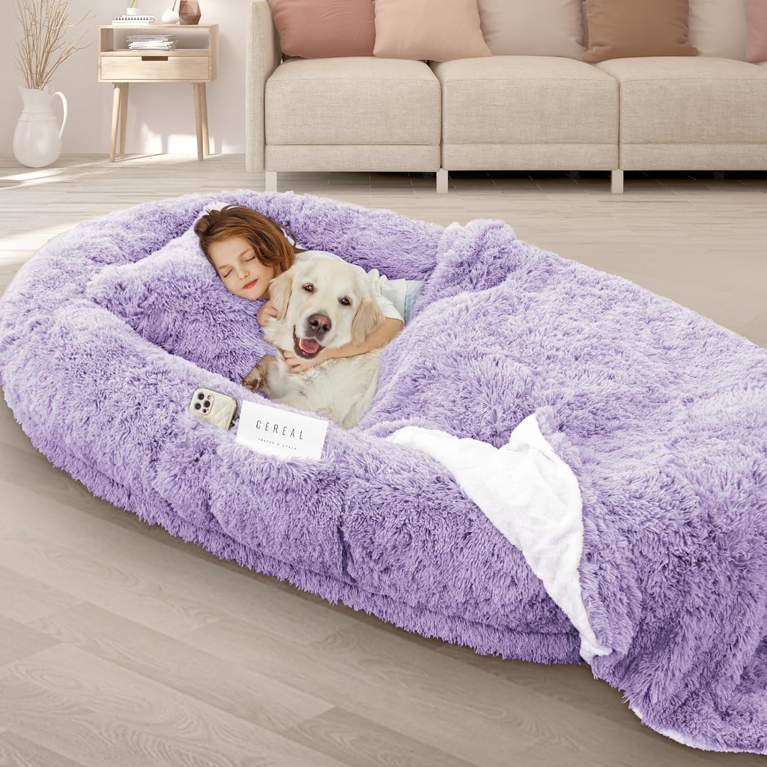 roomtec-human-dog-bed-71x45x12-size-fits-adult-and-pet-washable-giant-people-bed-10-cm-thick-memory-foam-large-oversize-pet-bed-with-plump-pillow-blanket-strap-grey