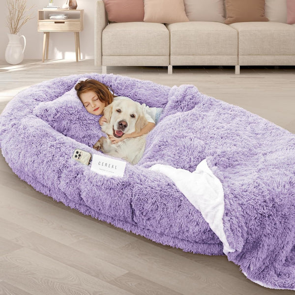 ROOMTEC Human Dog Bed, 71''X45''X12'' Size Fits Adult and Pet Washable Giant People Bed 10 CM Thick Memory Foam Large Oversize Pet Bed with Plump Pillow, Blanket, Strap - Grey10