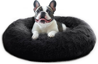 JOLLYVOGUE Small Dog Bed, Calming Dog Beds for Small Dogs & Indoor Cats - 20 Inches Donut Washable Cat Bed for Kittens & Puppies, round Fluffy Plush Faux Fur Pet Beds(Smoke Grey)48
