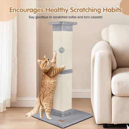 Cat Scratching Post 33 Inch for Indoor Cats, High Cat Scratch Post Grey, Cat Tree for Full-Body Stretching, Protect Your Furniture3