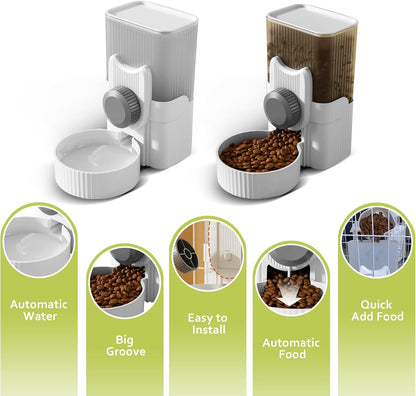 Hanging Cage Automatic Small Pet Food Bowl Water Bottle Dispenser, 1L Auto Gravity Pet Feeder and Waterer Set Kennel Feeding Station Crate Feeder Dish for Rabbit Puppy Cats Ferret (Grey)4