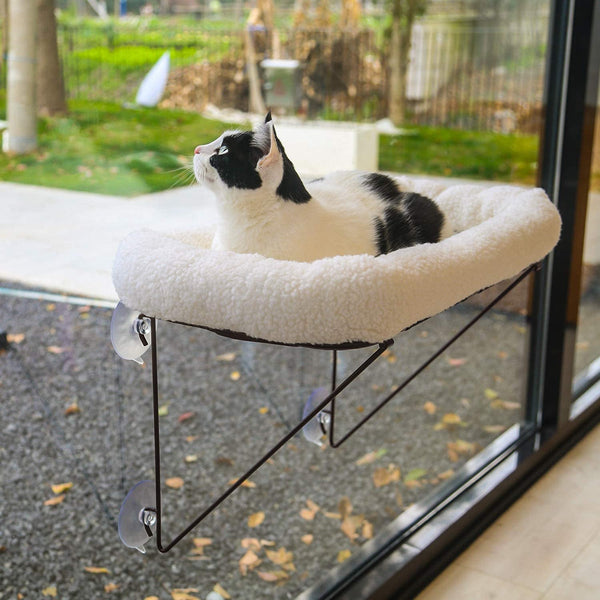 Zakkart Cat Window Perch - 100% Metal Supported from below - Comes with Warm Spacious Pet Bed - Cat Window Hammock for Large Cats & Kittens - for Sunbathing, Napping & Overlooking (White)1