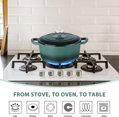 3 Qt Enameled Cast Iron Dutch Oven with Lid, Small round Nonstick Dutch Oven Pot for Bread Baking Braising Stews Roasting Cooking, Heavy Duty, Induction & Oven Safe - Forest Green4