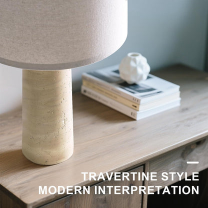 Modern Table Lamp Set of 2, Warm Beige Resin Lamp with Natural Stone Look, 27.25" Lamps for Living Room with Linen Shades, Bedside Lamp for Bedroom, Living Room, Nightstand, Entryway3
