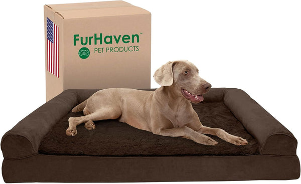 Furhaven Orthopedic Dog Bed for Large Dogs, Sofa-Style with Cool Gel-Top Foam with a Solid Orthopedic Foam Base for Joint Support, Removable Washable Cover, Jumbo XL, Plush & Suede, Gray26