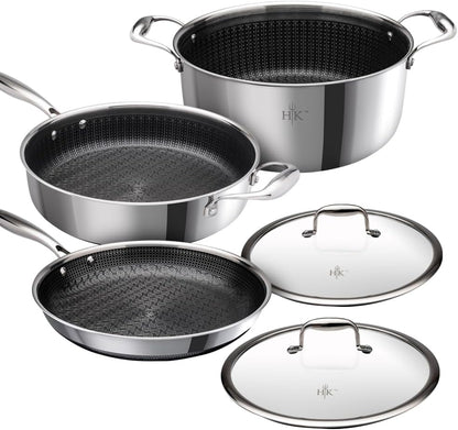 Hell’S Kitchen 5-Piece Hybrid Cookware Set, Tri-Clad Stainless Steel & Pfas-Free Ceramic Nonstick, No PFOA, No PTFE, No Teflon, Non Toxic Cookware, Metal Utensil Safe, All Cooktops & Oven Safe | Tri Clad Stainless Steel, PFAS Free Ceramic Nonstick, No PFOA or PTFE, Metal Utensil Safe, All Cooktops, Oven Safe1