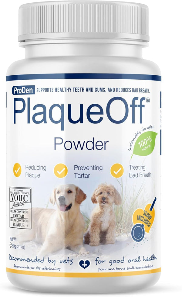 Proden Plaqueoff Powder for Dogs - Dog Tartar and Plaque Remover - 60G | VOHC Accepted Dental Powder for Pet Oral Care - Supports Fresher Breath and Dental Hygiene - 100% Natural Kelp Formula1