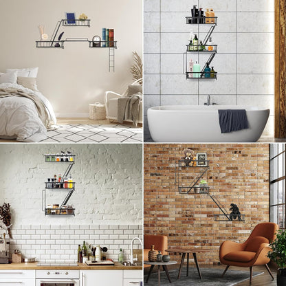 Fire Escape Wall Shelf - New York Decorative Ladder Shelf, Wall Art Floating Shelf Black Metal Shelves for Bedroom, Home Office Storage and Display (3-Tier)3