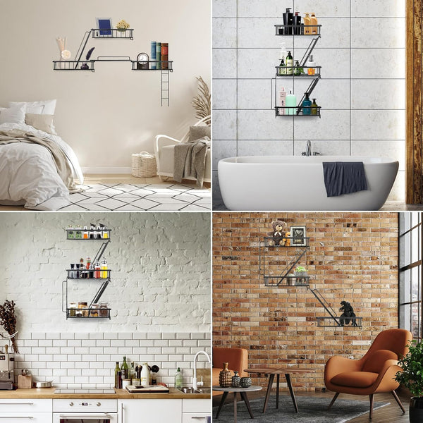 Fire Escape Wall Shelf - New York Decorative Ladder Shelf, Wall Art Floating Shelf Black Metal Shelves for Bedroom, Home Office Storage and Display (3-Tier)3