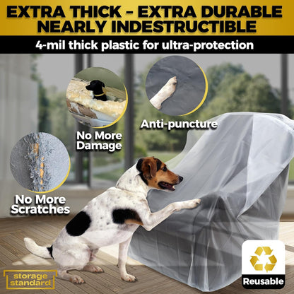 Plastic Furniture Covers for Moving Storage - Heavy-Duty Chair Cover Protectors, Waterproof & Dustproof Clear Moving Bags for Armchair or Recliner - Extra Large Bag Open Size 64 X 42 X 34 Inch3