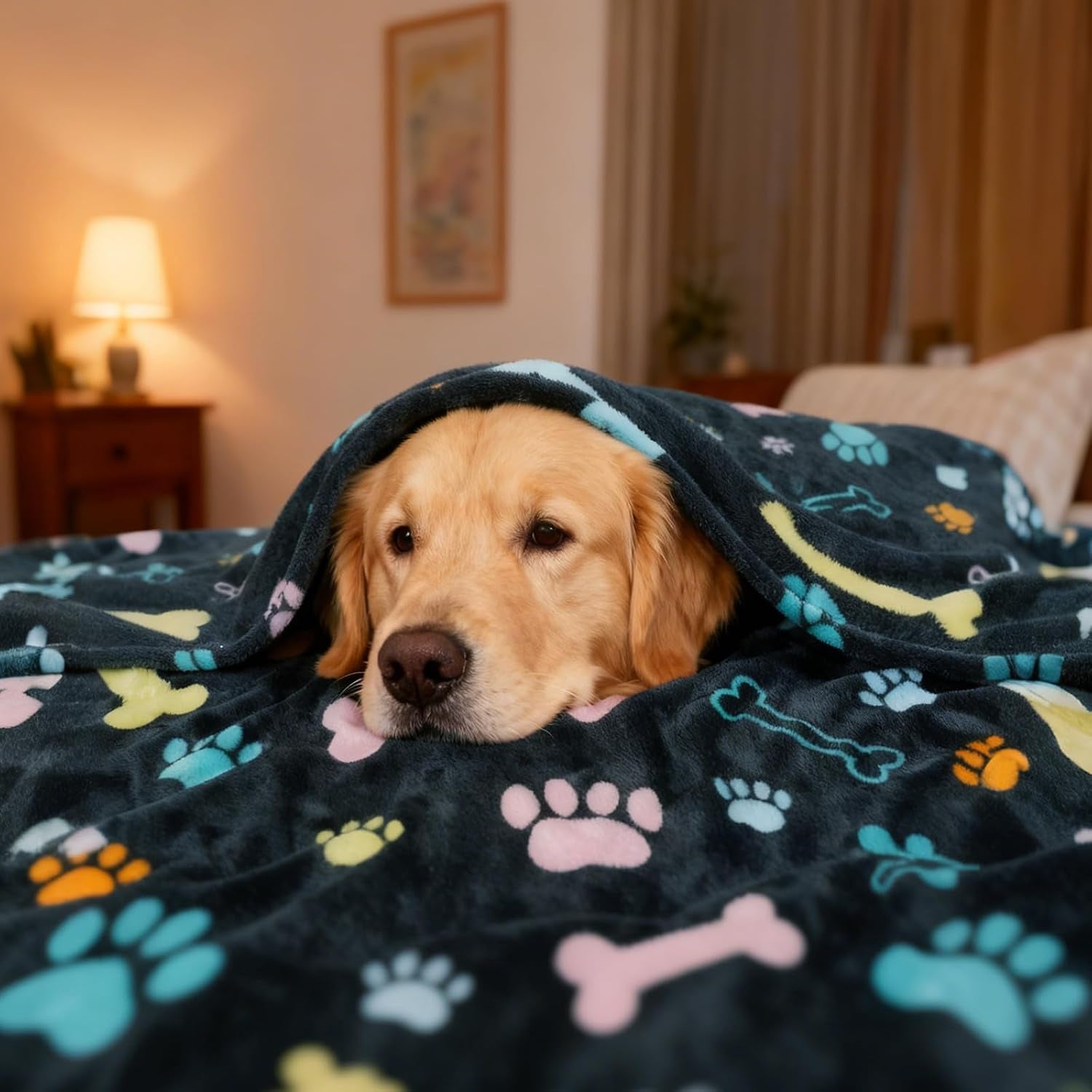 rezutan-blanket-for-large-dogs-cat-flannel-washable-soft-pet-mat-throw-cover-for-kennels-beds-sofas-furniture-protection-cute-paw-pattern-black-50x40-inch