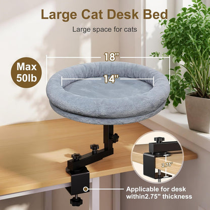 Desk Cat Bed, 18" Cat Bed for Desk, 360° Rotating, Dark Gray | Cat Bed Desk with Plush Cushion, Reinforced Frame and Adjustable Position for Home or Office Desks.2