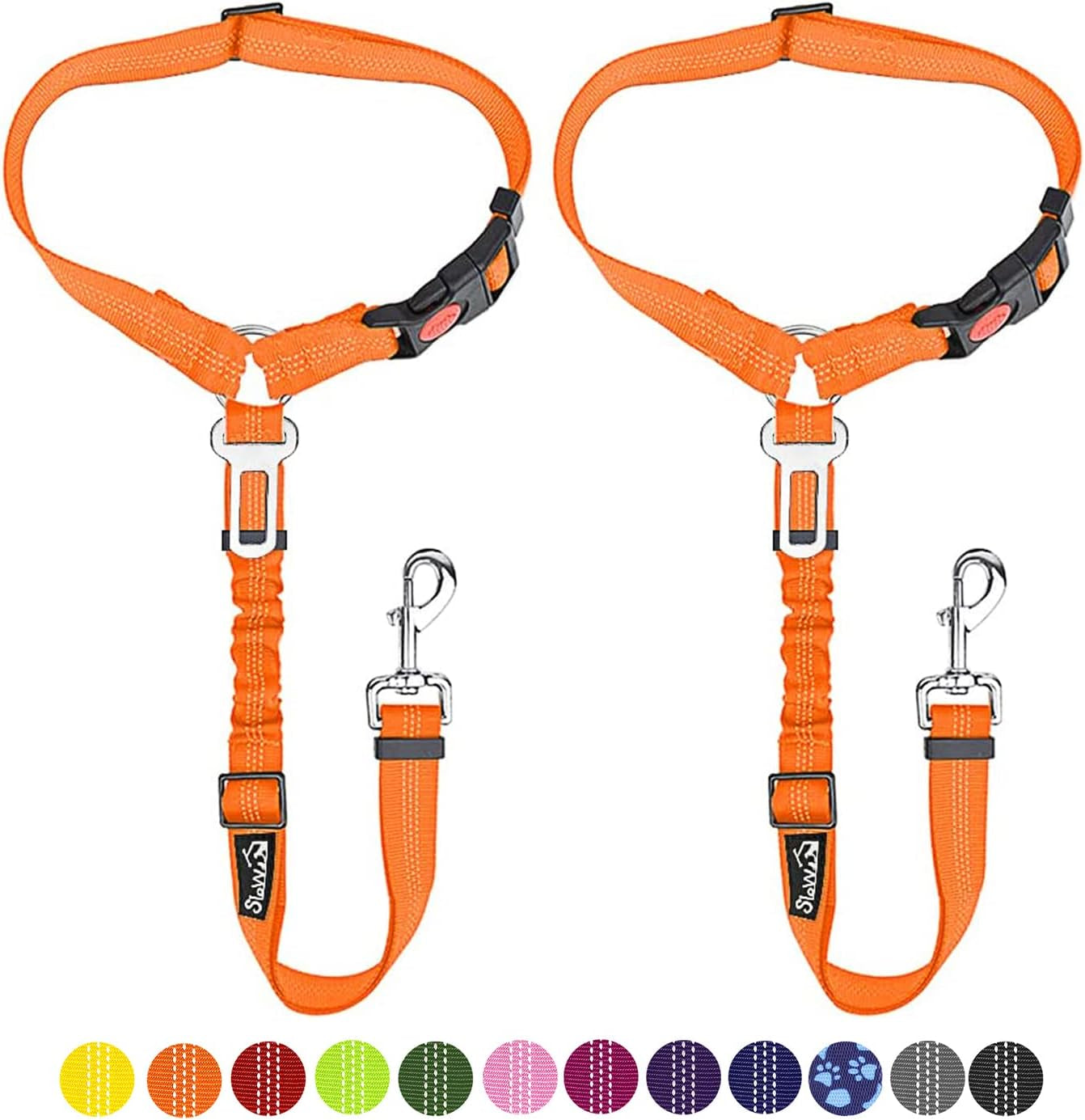 slowton-dog-seat-belt-for-car-2-pack-dog-car-harness-seatbelt-adjustable-with-elastic-bungee-buffer-2-in-1-pet-car-leash-headrest-restraint-dog-reflective-safety-tether-black-headrest-clip