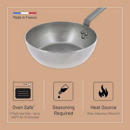 MINERAL B Carbon Steel Country Fry Pan - 11” Diameter, 7.7” Cooking Surface - Ideal for Sauteing, Simmering, Deep Frying & Stir Frying - Naturally Non-Stick Finish - Made in France5