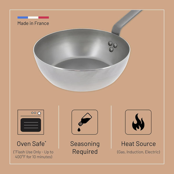 MINERAL B Carbon Steel Country Fry Pan - 11” Diameter, 7.7” Cooking Surface - Ideal for Sauteing, Simmering, Deep Frying & Stir Frying - Naturally Non-Stick Finish - Made in France5