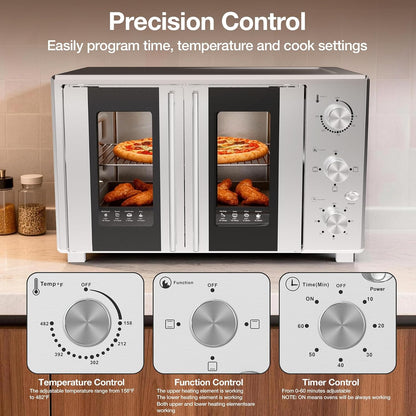 Extra Large French Door Countertop Toaster Oven 8-In-1 Combo, 40 QT Large Capacity Countertop Oven, Fits 12” Pizza, 60-Min Timer, 6-Slice, Bake, Broil, Toast, Stainless Steel, Silver6