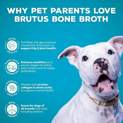 Brutus Beef Bone Broth for Dogs - All Natural Dog Bone Broth with Liquidchondroitin Glucosamine & Turmeric - Human Grade Dog Food Toppers for Picky Eaters - Tasty & Nutritious 16.9Oz (Pack of 6)3