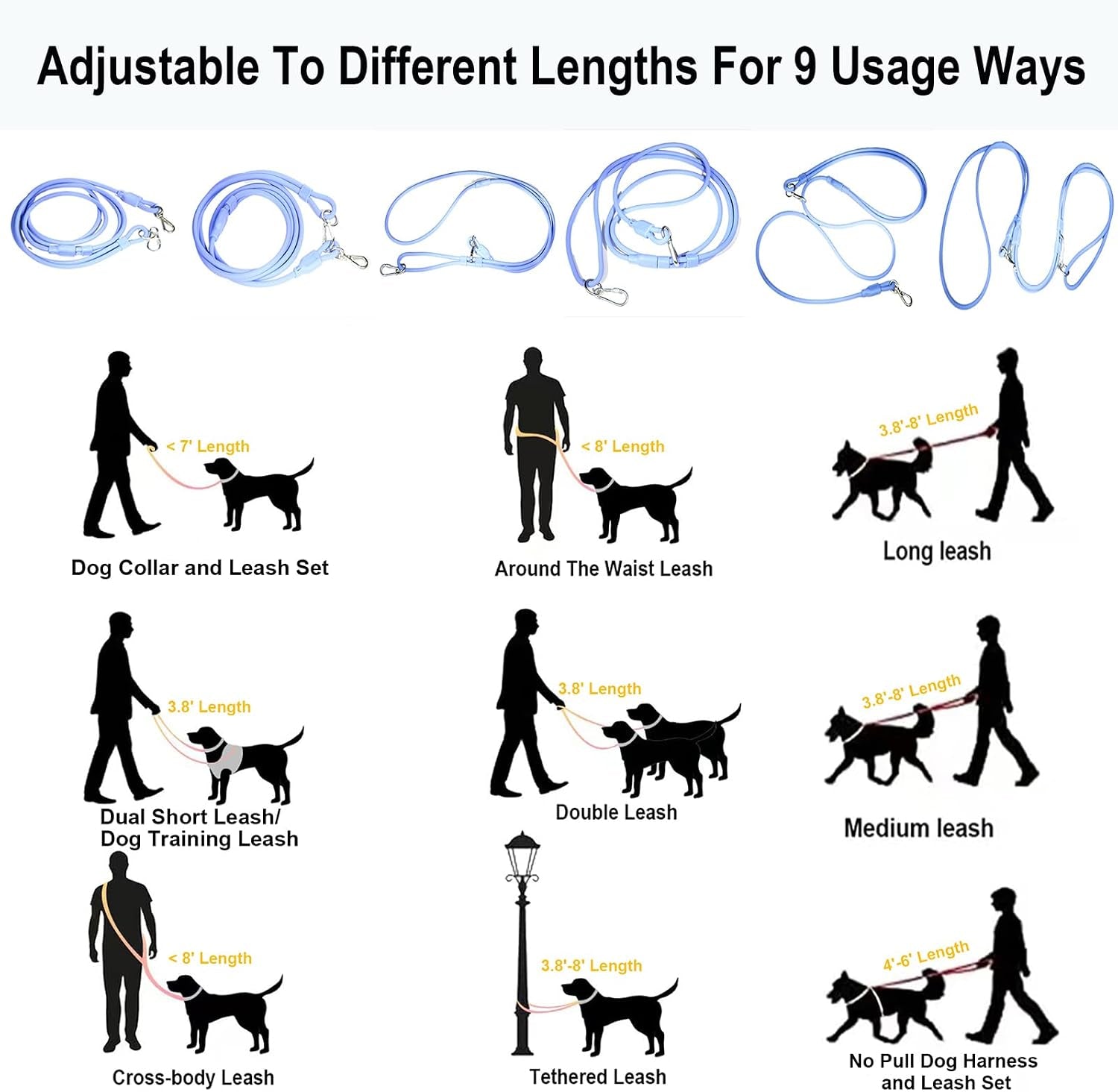9-in-1-hands-free-dog-leash-crossbody-waist-blue-small-dogs-adjustable-waterproof-no-pull-dog-collar-harness-leash-set-heavy-duty-slip-lead-fits-8-120lbs
