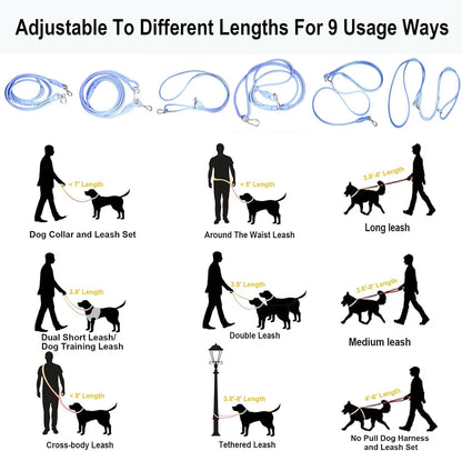 9-In-1 Hands Free Dog Leash Crossbody/Waist Blue Small Dogs | Adjustable, Waterproof No-Pull Dog Collar/Harness/Leash Set, Heavy Duty, Slip Lead, Fits 8-120Lbs5