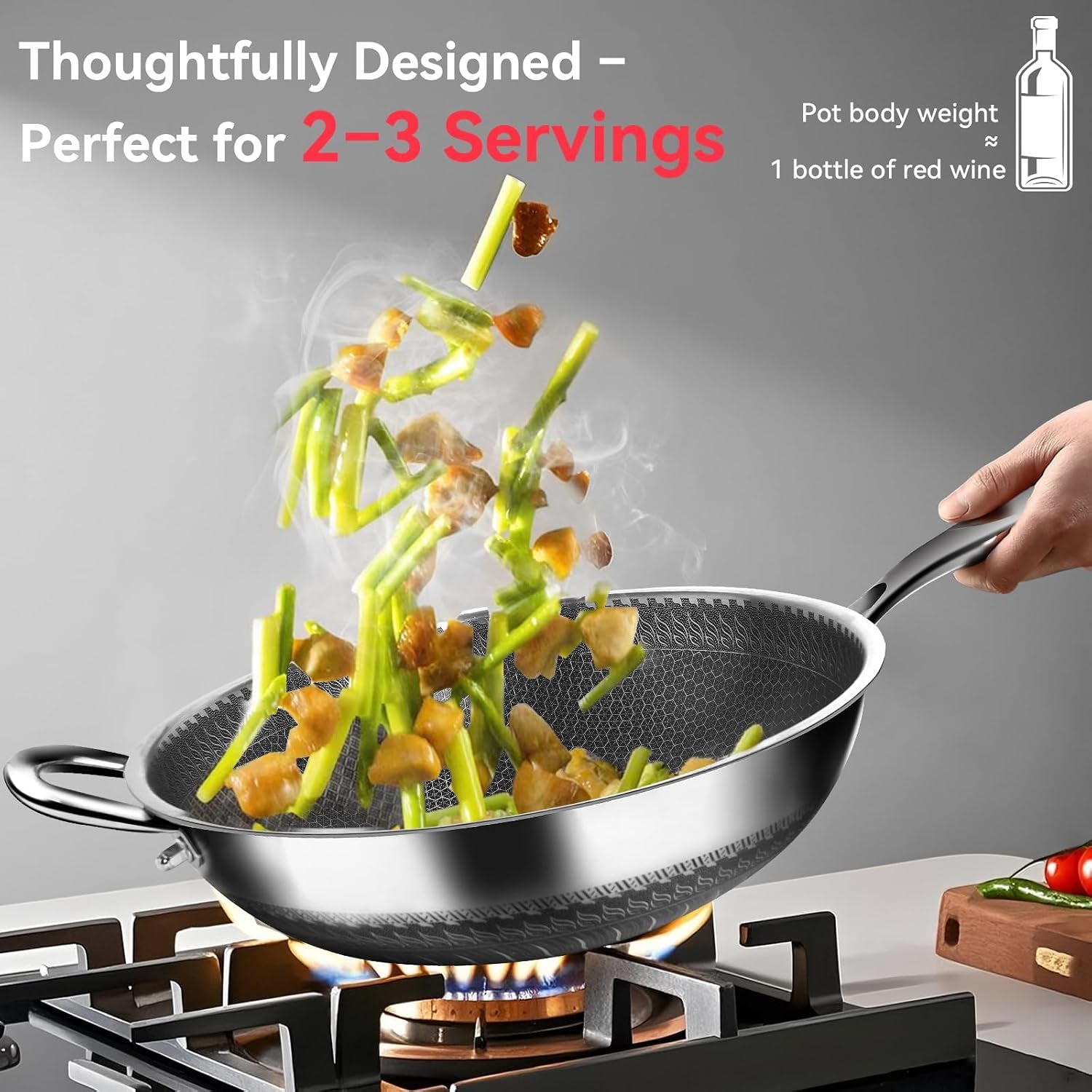 5-piece-stainless-steel-flatware-set-and-coating-free-hybrid-stainless-steel-wok-with-lid-12-6-flat-bottom-stir-fry-pan