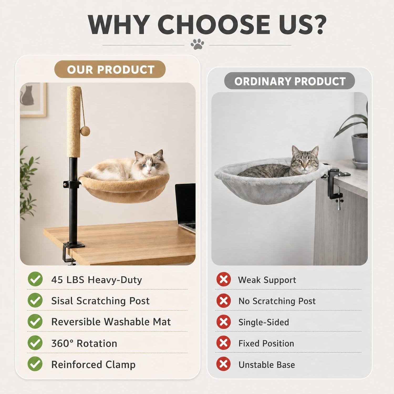 cat-desk-bed-with-scratching-post-clamp-on-360-rotating-camel-adjustable-height-reversible-machine-washable-cover-alloy-steel-frame-space-saving-perch-supports-cats-up-to-45-pounds