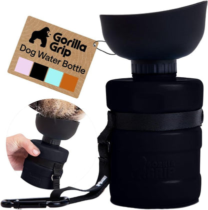 GORILLA GRIP Dog Water Bottle, Portable Water Bowl Dispenser for Dogs, 16 Oz Leak Proof Pet Travel Squeeze Bottles Food Grade Silicone, Stocking Gifts for Pets to Go Puppy Essentials, Black1