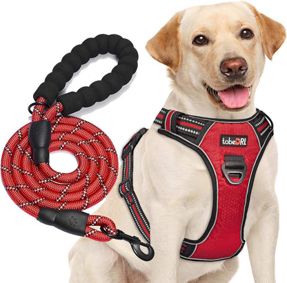Tobedri No Pull Dog Harness Adjustable Reflective Oxford Easy Control Medium Large Dog Harness with a Free Heavy Duty 5Ft Dog Leash, Blue, M10