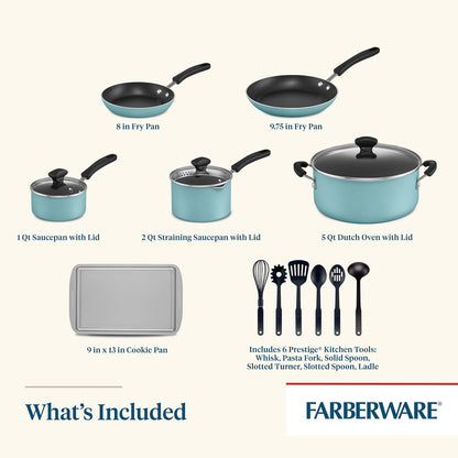 Cookstart Aluminum Diamondmax Nonstick Cookware Set, Kitchen Essentials, 15-Piece, Aqua4