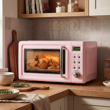 Retro Microwave 0.7Cu.Ft, 700 Watt Countertop Microwave | 5 Micro Power Defrost, Auto Cooking Function, LED Display, Child Lock, Pink Small Microwave for Kitchen, RV, Dorm9