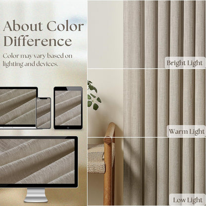 Burlywood Birch Pinch Pleated Linen 90 Inch Curtains 2 Panels | Thick Linen Textured, Flax Burlap Taupe, Pinch Pleat Drapes 90 Inches Long, Semi Sheer Curtains, for Dining Bedroom Office4