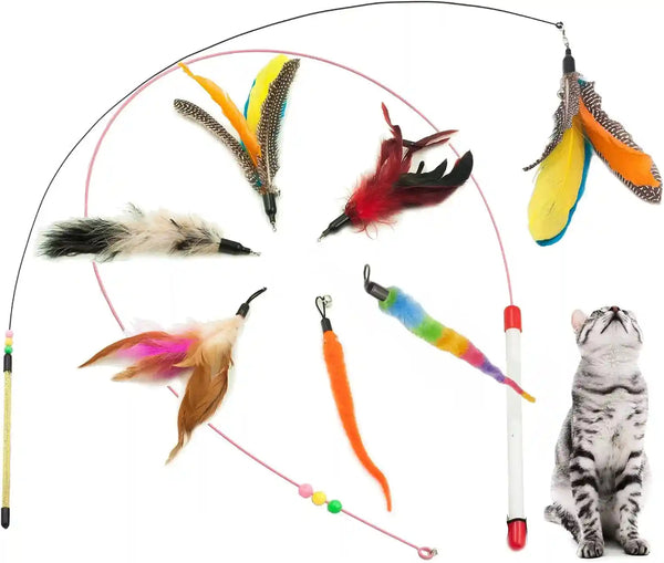 Fashion'S Talk Feather Wire Wands Kitten Toys Worm Teaser Wand Cat Toy with Replacement Pack1