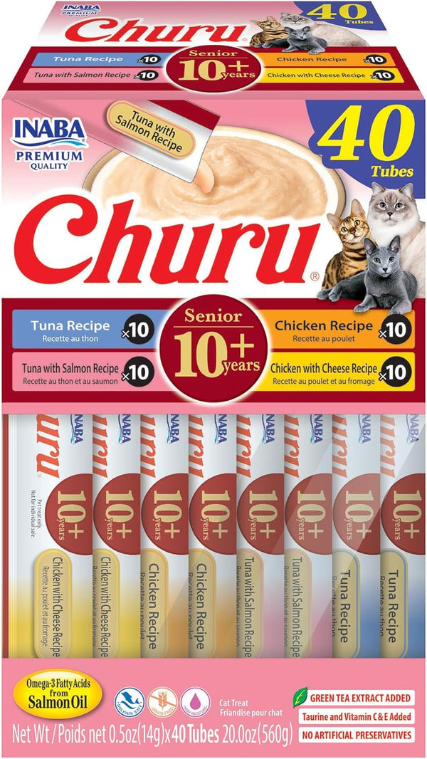INABA Churu Senior Lickable Cat Treats, Chicken Variety, 20Ct | Senior 10+ Support, Brain Support, Immune Support, 90% Moisture, 7 Calories, Grain-Free, 20 X 0.5 Oz Tubes14