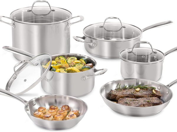 10-Piece Stainless Steel Cookware Set | Frying Pans, Saucepans, Saute Pan & Stock Pot, Oven-Safe up to 500F1
