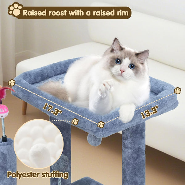 ROYPET Multifunctional Cat Scratching Posts for Indoor Kittens,Cat Scratching Posts for Play and Activity,Scratching Posts with Feather Toys and Plush Perch Bed,Grey5