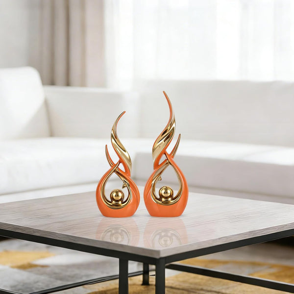 2 PCS Orange Gold Ceramic Statues for Home Decor Accents, Modern Abstract Art Sculptures, Elegant Tabletop Decorative Objects for Dining Room, Entryway, Tv Stand, Mantel, Coffee Table Centerpieces6