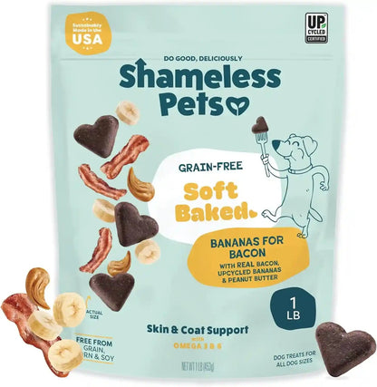 Shameless Pets Soft-Baked Dog Treats, Bananas for Bacon | Healthy Treats for Small, Medium & Large Dogs | Skin & Coat Support with Omega-3 & Omega-6 | Grain-Free, Made in USA | 6 Oz9