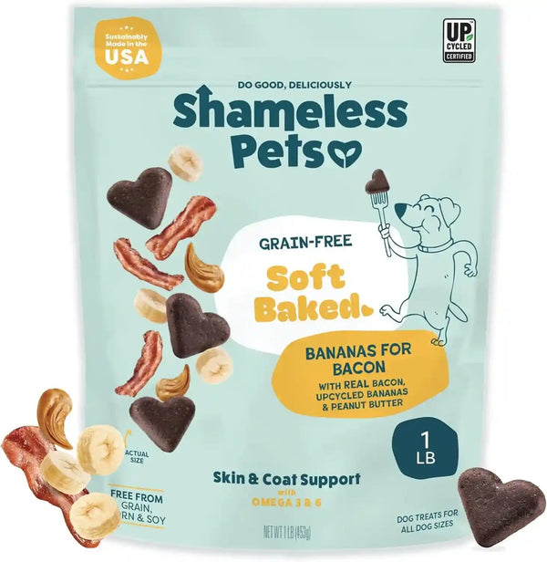 Shameless Pets Soft-Baked Dog Treats, Bananas for Bacon | Healthy Treats for Small, Medium & Large Dogs | Skin & Coat Support with Omega-3 & Omega-6 | Grain-Free, Made in USA | 6 Oz9