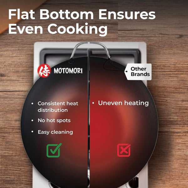 Carbon Steel Wok 1 Pack of 13.3 Inch Heavy-Duty Uniform Heat Distribution Pan Induction Compatible Flat Bottom Wok Welded Handle Black for Gas Stovetops and Grills6