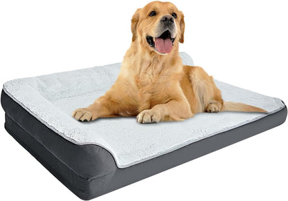 Amazon Basics Washable L-Shaped Dog Bed for Large Dogs, Anti-Slip Pet Sofa Bed for Indoor Dogs, Crate Bed, 42X30X8 Inches, Gray, Large1