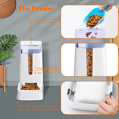 2 Packs Automatic Cat Feeder and Waterer, Gravity Dog Food and Water Dispenser Set for Small Medium Big Pets Cats Dogs Puppy Kitten, 1 Gallon X 2 (White)4