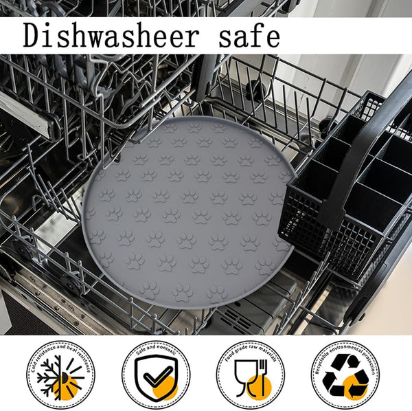 Silicone Pet Food Mat, Dog Food and Water Mat, Raised Edge Rubber Mat for Dog Bowls, Prevents Food and Water from Staining Floors, Suitable for Small and Medium Pets，10.6'' (Gray - Odorless)5