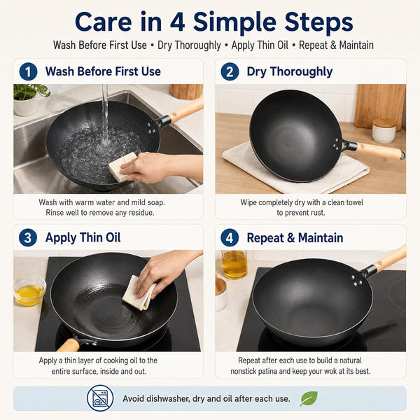12.6 Inch Carbon Steel Wok Pan with Glass Lid and Spatula, Nitrided Flat Bottom Wok Set, Uncoated Stir Fry Pan for 2-4 Servings, Gas, Electric, Ceramic and Induction Cooktops8